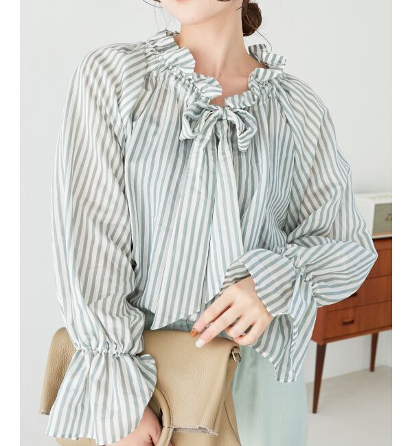le.coeur blanc「ゴールドラメストライプリボンブラウス」|シャツ・ブラウス|