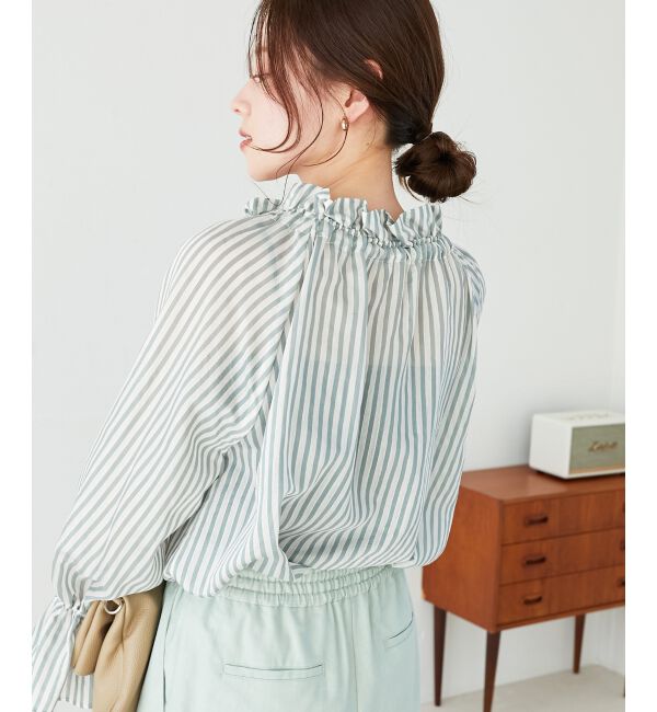 le.coeur blanc「ゴールドラメストライプリボンブラウス」|シャツ・ブラウス|