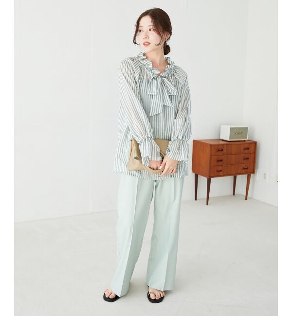 le.coeur blanc「ゴールドラメストライプリボンブラウス」|シャツ・ブラウス|