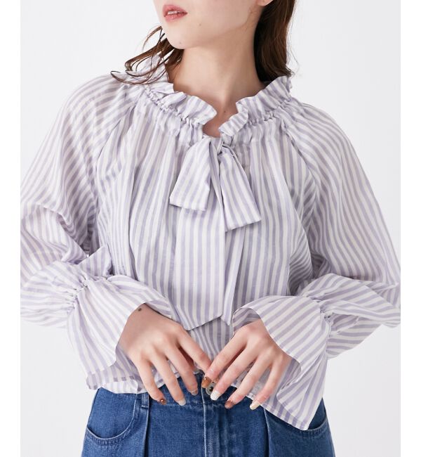 le.coeur blanc「ゴールドラメストライプリボンブラウス」|シャツ・ブラウス|