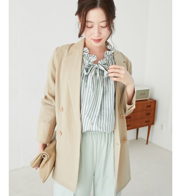 le.coeur blanc「ゴールドラメストライプリボンブラウス」|シャツ・ブラウス|