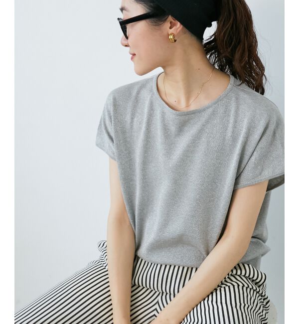  「《手洗い可能》フレンチスリーブラメニット」|ニット・セーター|グレー