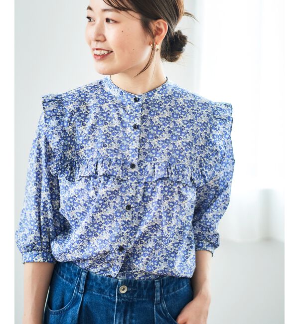  「リバティアソートフリルブラウス」|シャツ・ブラウス|ブルー柄