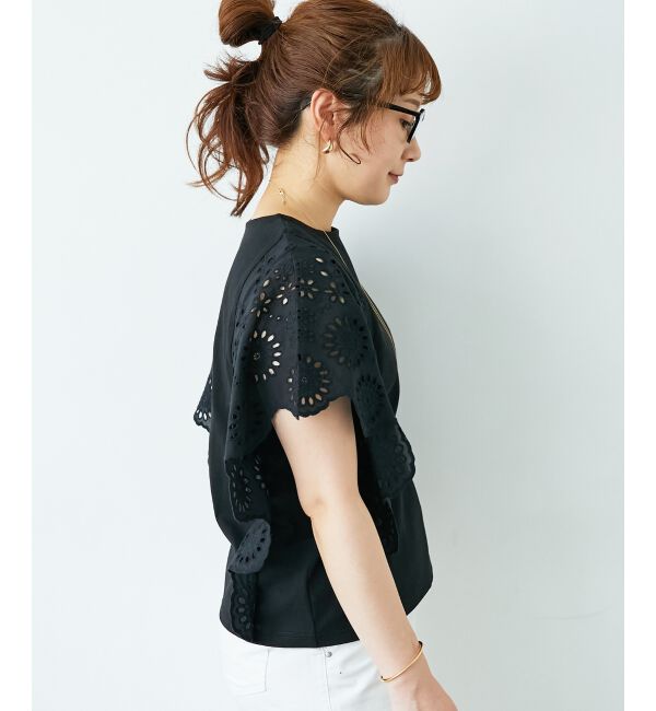  「《手洗い可能》スカラップレーススリーブカットソー」|Tシャツ・カットソー|