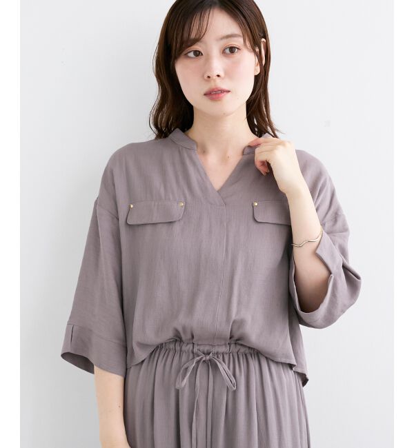  「リネンライクハーフスリーブワンピース」|ワンピース|