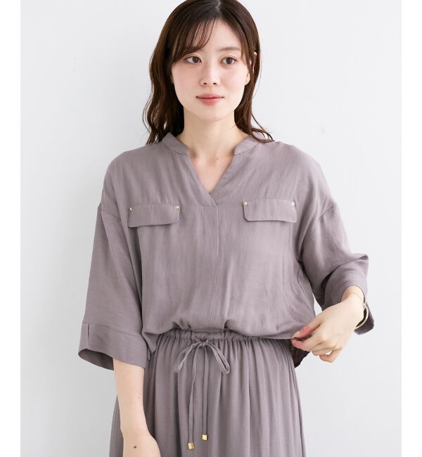  「リネンライクハーフスリーブワンピース」|ワンピース|