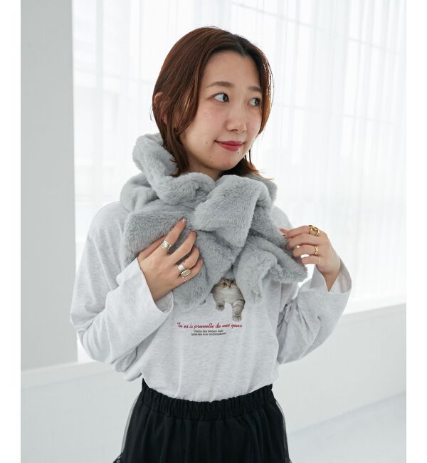 MAJESTICLEGON「フリルファーティペット」|ストール|グレー