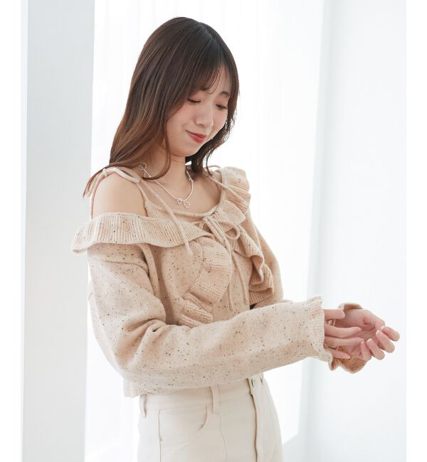 MAJESTICLEGON「ネップキャミセットフリルカーディガン」|カーディガン|