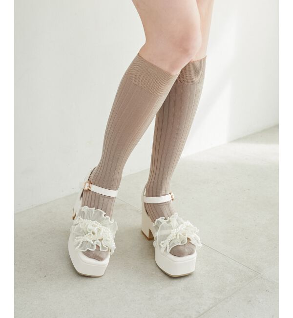  「パールリボンフリルボリュームサンダル」|サンダル|