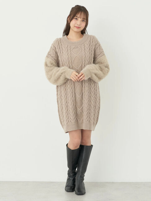 earth music&ecology「袖ファーケーブルミニワンピース」|ワンピース|