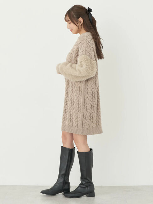 earth music&ecology「袖ファーケーブルミニワンピース」|ワンピース|