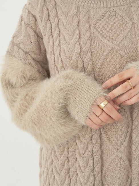 earth music&ecology「袖ファーケーブルミニワンピース」|ワンピース|