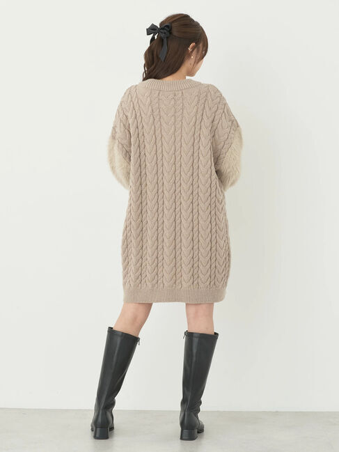 earth music&ecology「袖ファーケーブルミニワンピース」|ワンピース|