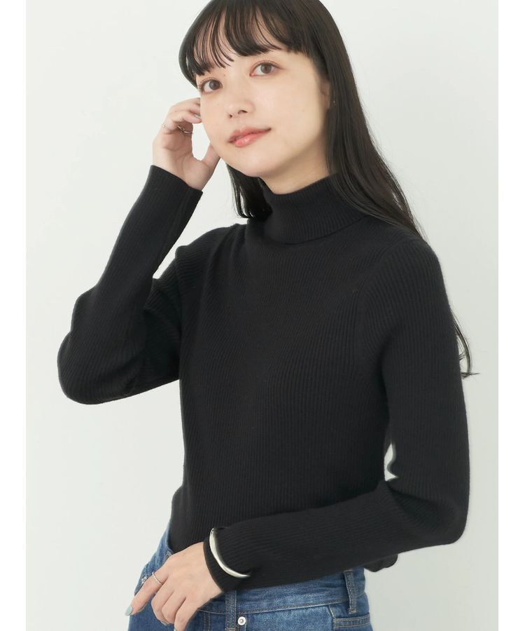 earth music&ecology「やわらかタッチリブタートルネックプルオーバー」|ニット・セーター|Black