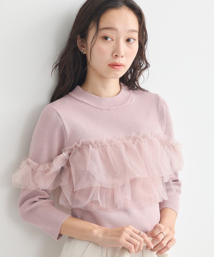 earth music&ecology「胸元チュールドッキングニットプルオーバー」|ニット・セーター|