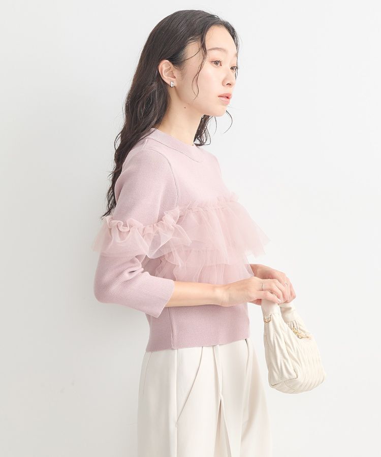 earth music&ecology「胸元チュールドッキングニットプルオーバー」|ニット・セーター|