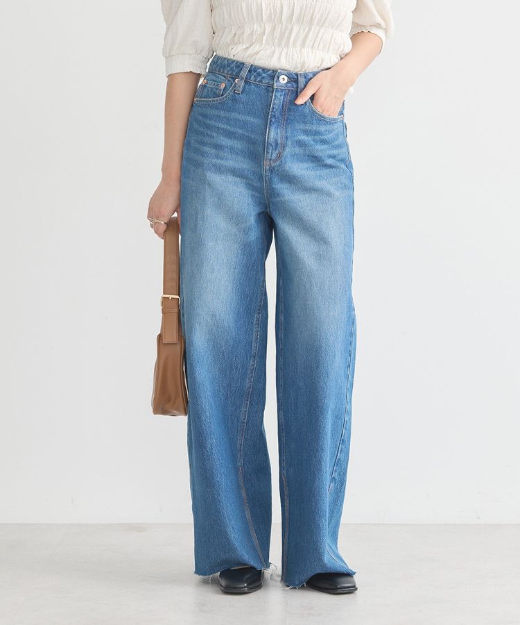 earth music&ecology「セルフカットワイドデニムパンツ」|デニム|