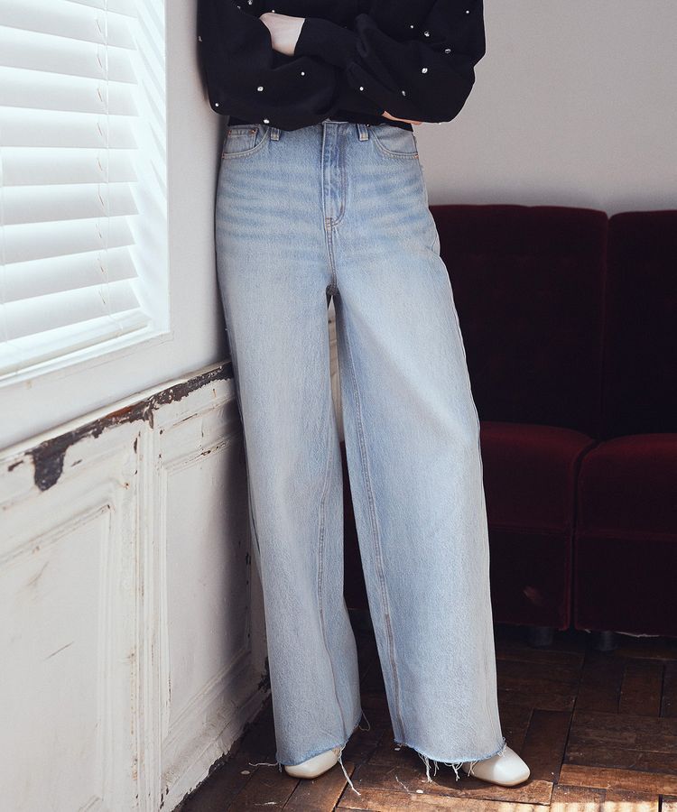 earth music&ecology「セルフカットワイドデニムパンツ」|デニム|