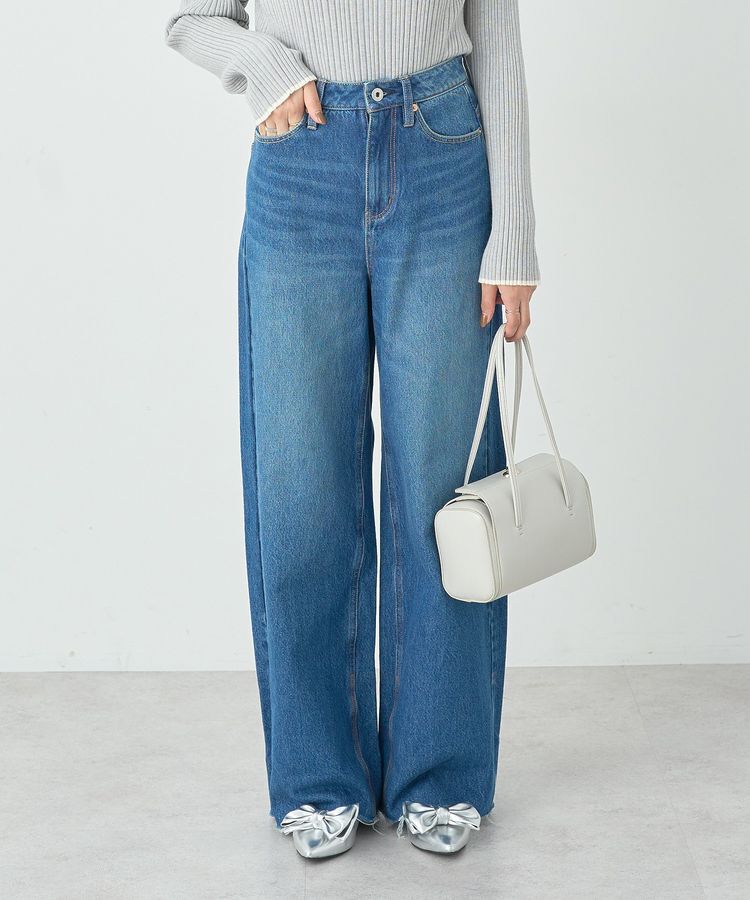 earth music&ecology「セルフカットワイドデニムパンツ」|デニム|Medium Indigo