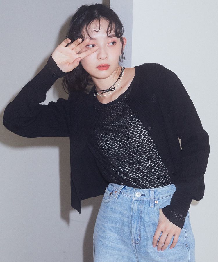 earth music&ecology「ミニケーブルコンパクトカーディガン」|カーディガン|