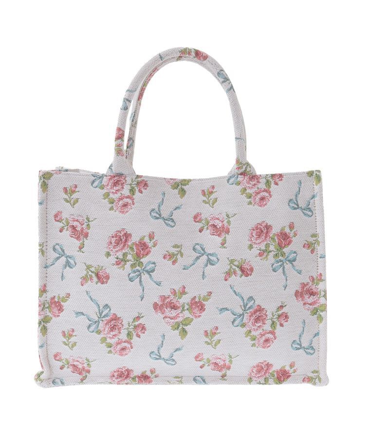 Maison de FLEUR「ローズリボン柄ゴブランスクエアトートMバッグ」|トートバッグ|
