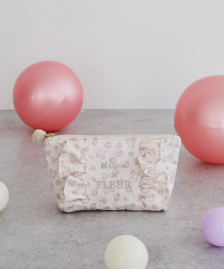 Maison de FLEUR「リボンレオパードフリルポーチ」|ポーチ|ライトベージュ