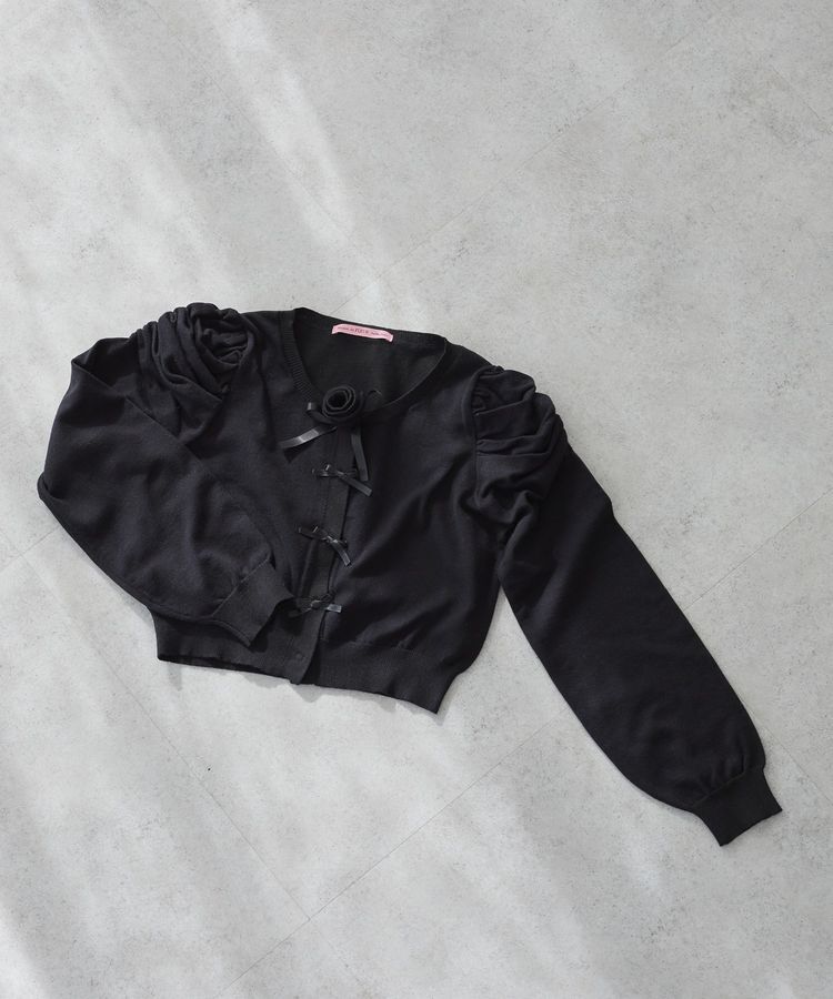 Maison de FLEUR Petite Robe「ローズニットカーディガン」|カーディガン|ブラック