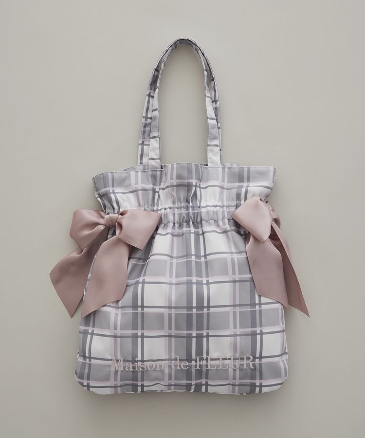 Maison de FLEUR「チェックダブルリボントートバッグ」|トートバッグ|アイボリー