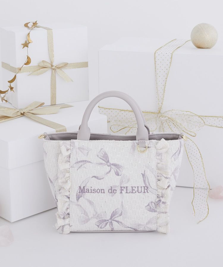 Maison de FLEUR「ツイードリボンプリント2WayバッグS」|ハンドバッグ|ピンク