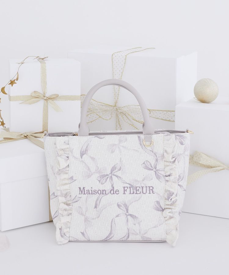 Maison de FLEUR「ツイードリボンプリント2WayバッグM」|ハンドバッグ|