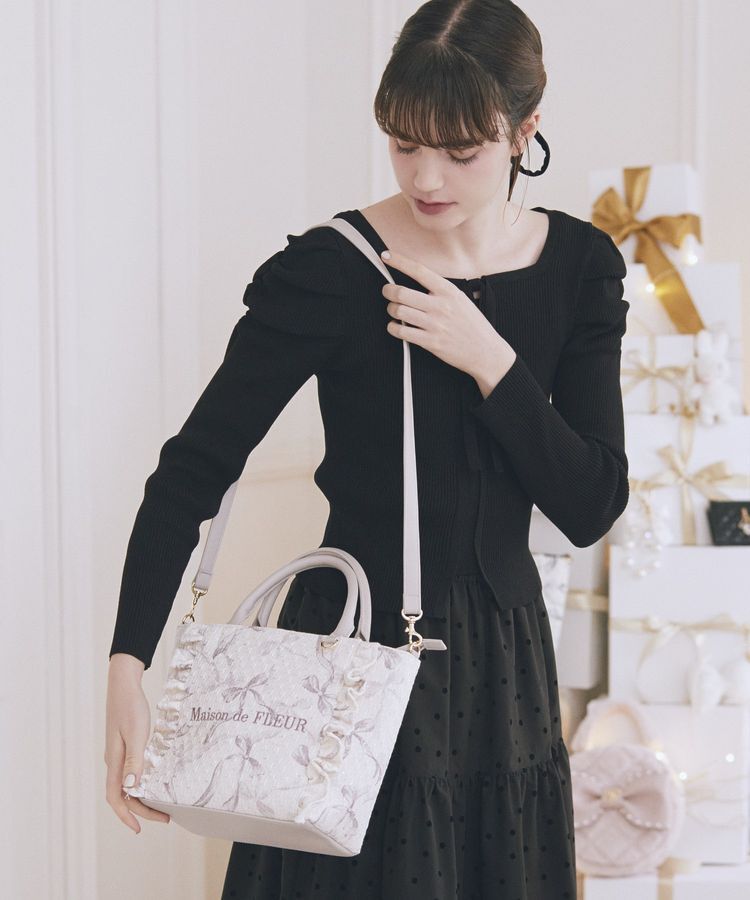 Maison de FLEUR「ツイードリボンプリント2WayバッグM」|ハンドバッグ|ピンク