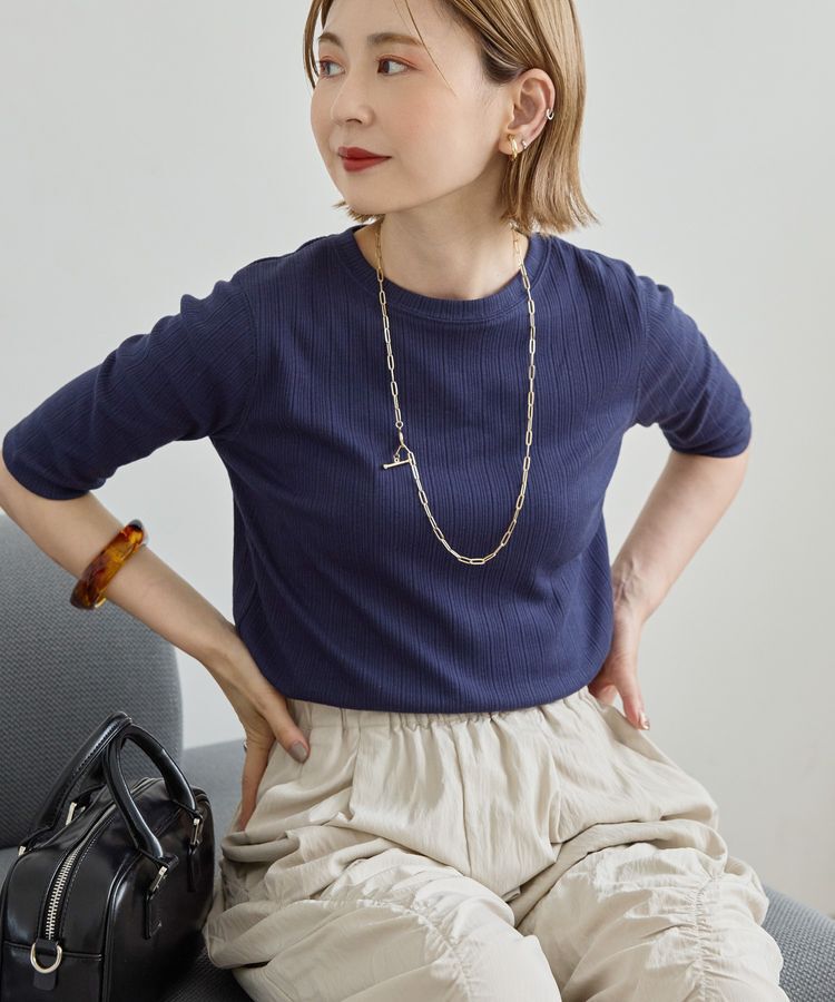 AMERICAN HOLIC「リブ5分袖プルオーバー」|Tシャツ・カットソー|