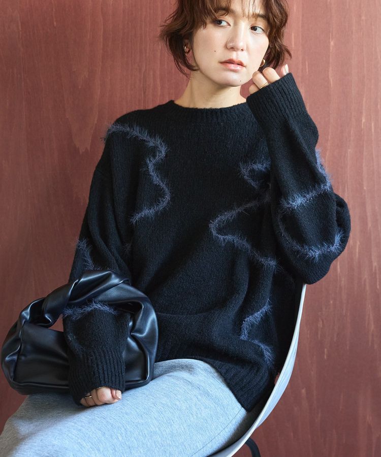 AMERICAN HOLIC「ニュアンスライン柄ニットプルオーバー」|ニット・セーター|Black