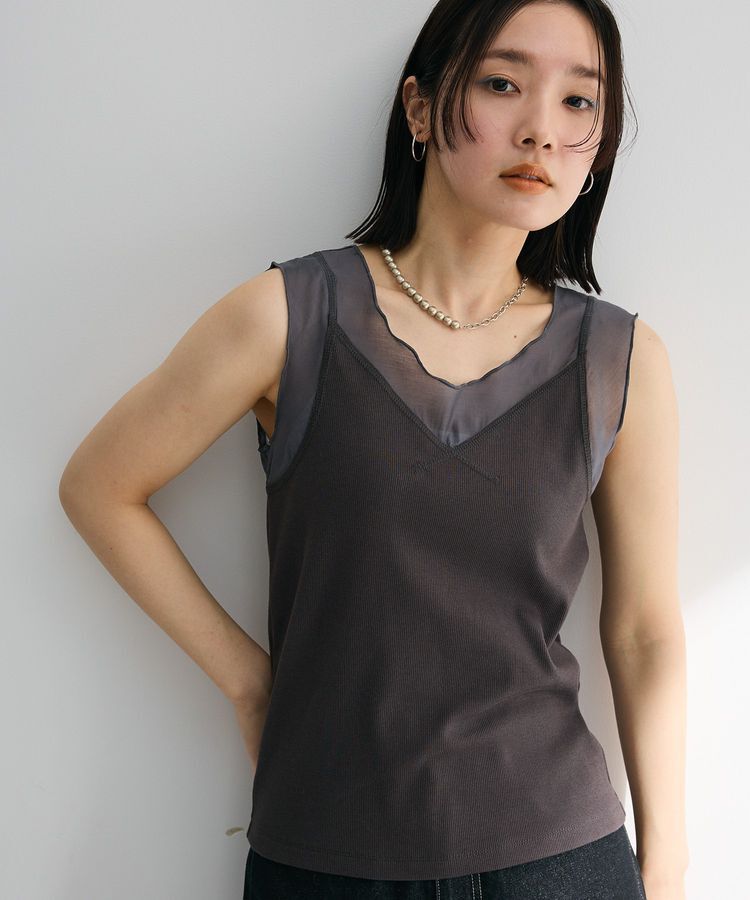 Green Parks「・SUGAR SPOON シアー切替タンクトップ」|インナー|Charcoal Gray