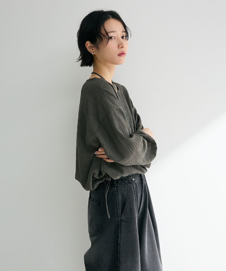 Green Parks「裾ドロスト表面長袖プルオーバー」|Tシャツ・カットソー|