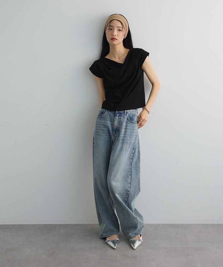 AnriettMusee「ドレープオフショルフレンチ袖Tシャツ」|Tシャツ・カットソー|