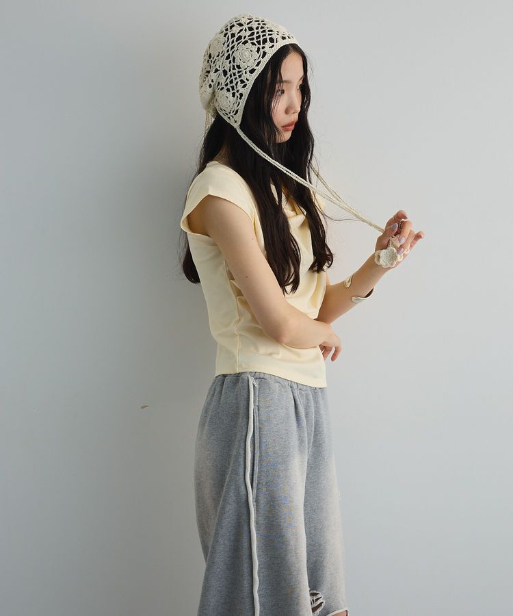 AnriettMusee「ドレープオフショルフレンチ袖Tシャツ」|Tシャツ・カットソー|