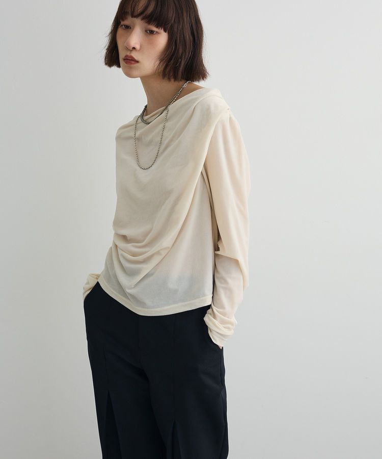 AnriettMusee「シアーベロアオフショル長袖プルオーバー」|Tシャツ・カットソー|Ivory