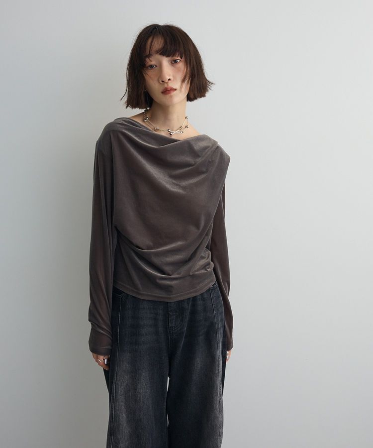 AnriettMusee「シアーベロアオフショル長袖プルオーバー」|Tシャツ・カットソー|