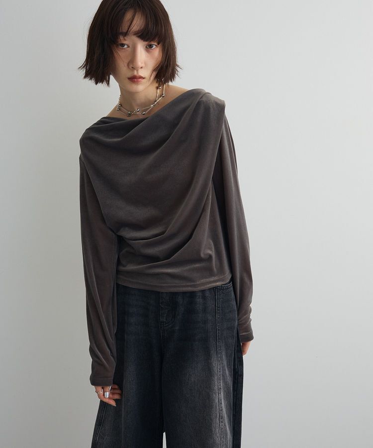 AnriettMusee「シアーベロアオフショル長袖プルオーバー」|Tシャツ・カットソー|