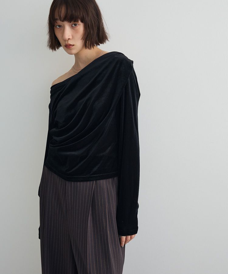 AnriettMusee「シアーベロアオフショル長袖プルオーバー」|Tシャツ・カットソー|