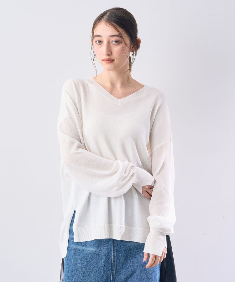 Editt by YECCA VECCA「Vネック袖シアーニット」|ニット・セーター|Off White