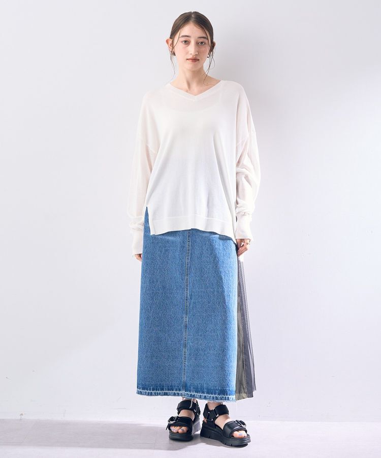 Editt by YECCA VECCA「Vネック袖シアーニット」|ニット・セーター|