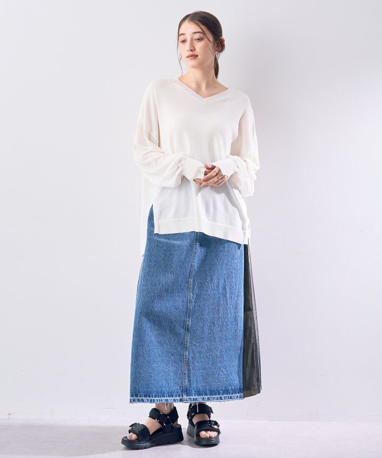 Editt by YECCA VECCA「Vネック袖シアーニット」|ニット・セーター|