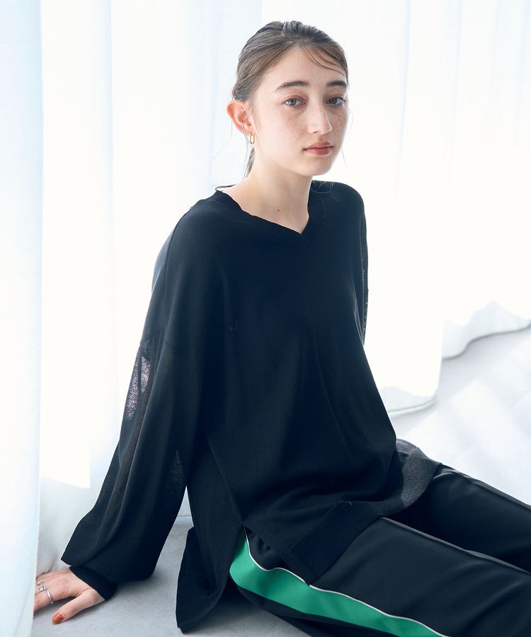 Editt by YECCA VECCA「Vネック袖シアーニット」|ニット・セーター|