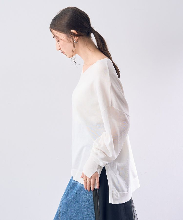 Editt by YECCA VECCA「Vネック袖シアーニット」|ニット・セーター|