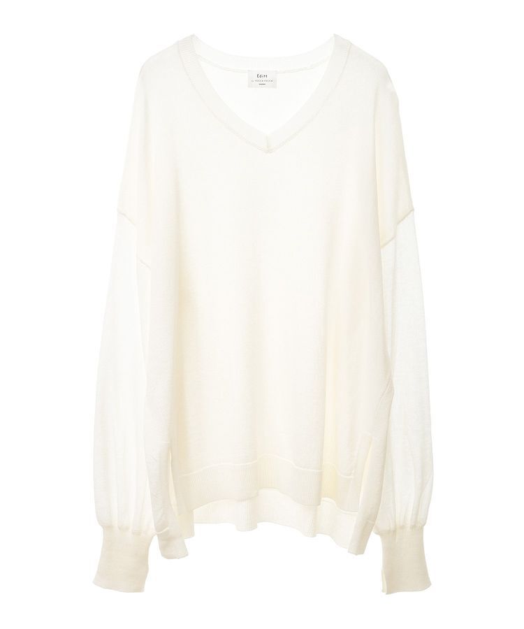Editt by YECCA VECCA「Vネック袖シアーニット」|ニット・セーター|