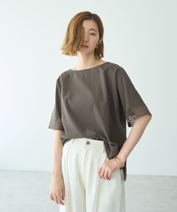 YECCA VECCA「レースMIXドルマンブラウス」|シャツ・ブラウス|Charcoal Gray