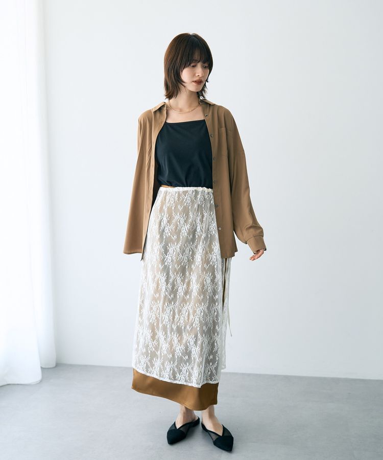 YECCA VECCA「シャイニーロングスカート」|タイト|