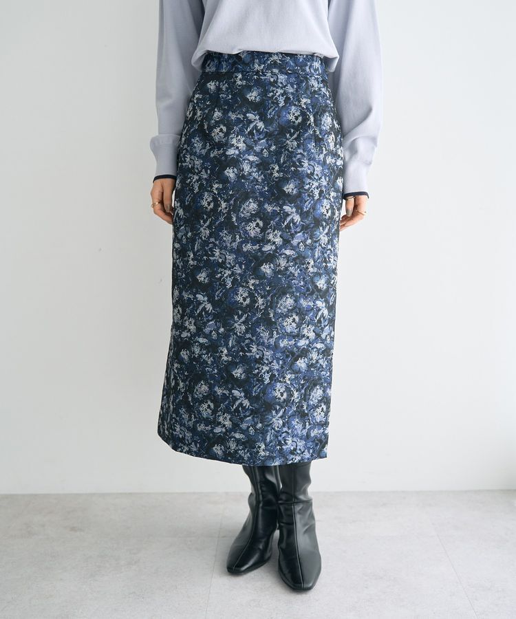 YECCA VECCA「ジャガードナロースカート」|フレア|Navy